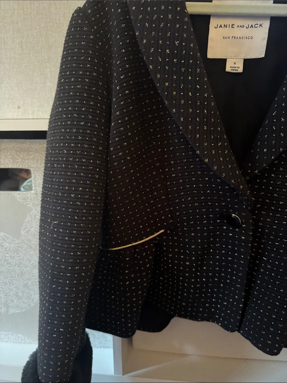 Janie and Jack Black Blazer with Fur Cuffs